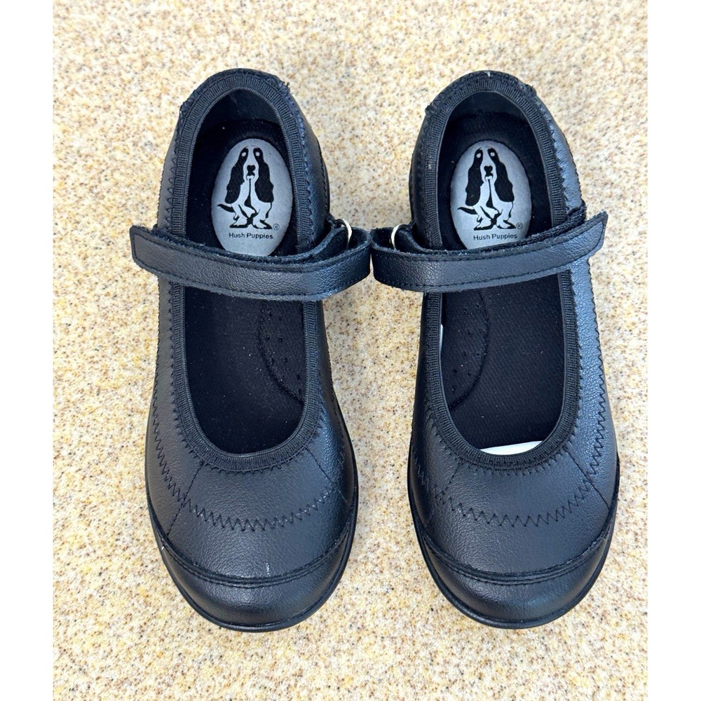 Hush Puppies Mary Jane Flats Girls 11.5 M Black Leather Hook Loop Comfort Shoes